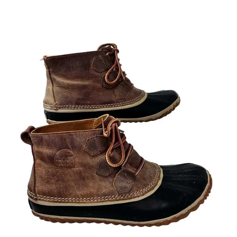 SOREL Rain Boots Women's Size 9 Brown Black Leather NL2133-286